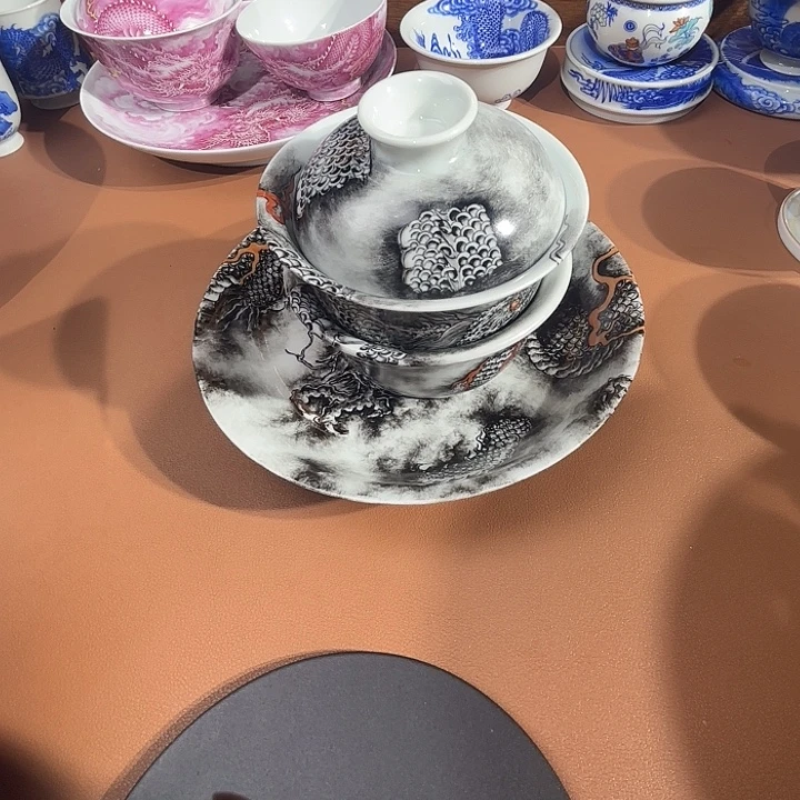 M***全釉上墨龙三件套装