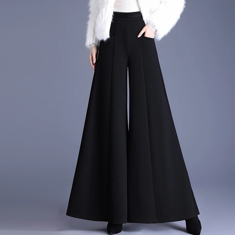 加厚长款宽松阔腿裤女秋冬垂感大摆甩裤高档黑色裤裙裤显瘦大脚裤