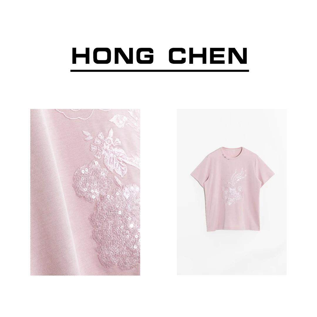 【虹辰·锦鲤刺绣T】高端显瘦百搭时尚短袖高级感气质优雅重工HC1119