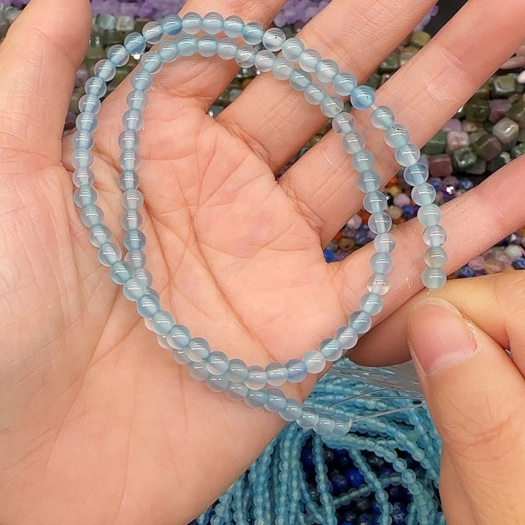 玛瑙/玉髓合金珠宝半成品蓝玛瑙4mm一条