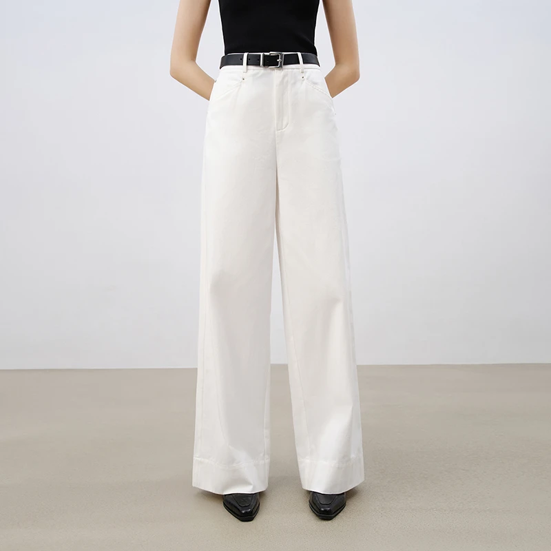 自巧小个子女装穿搭时尚白色牛仔裤直筒遮胯休闲裤25ZQ91008