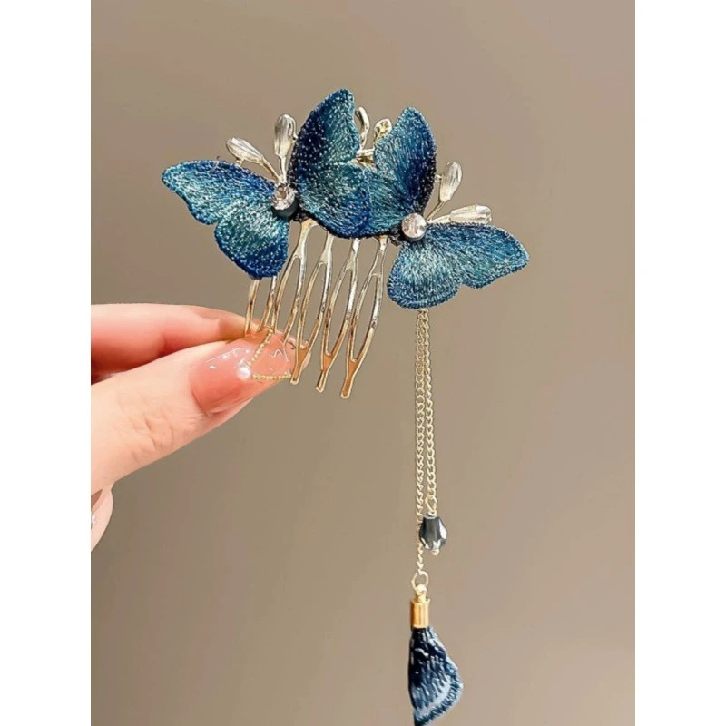 蝴蝶双飞古风发梳高级感发饰女夏气质时尚发卡发夹创意流苏头饰品