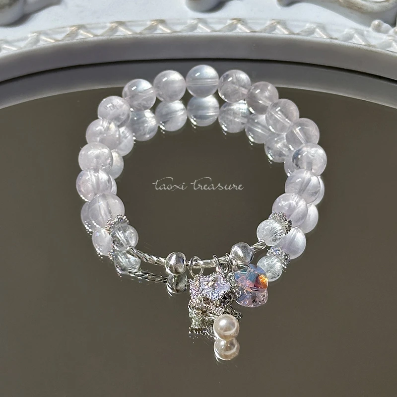 tx1174-[月半弯]果冻马粉五角星吊坠手串