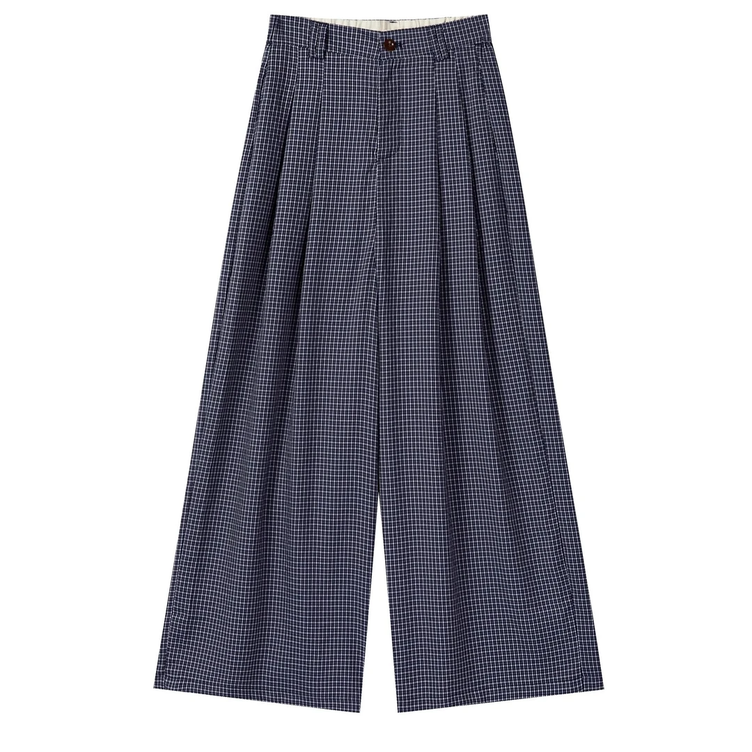 羊城故事-韩系格子高腰休闲裤女2025新款宽松通勤百搭直筒裤80510