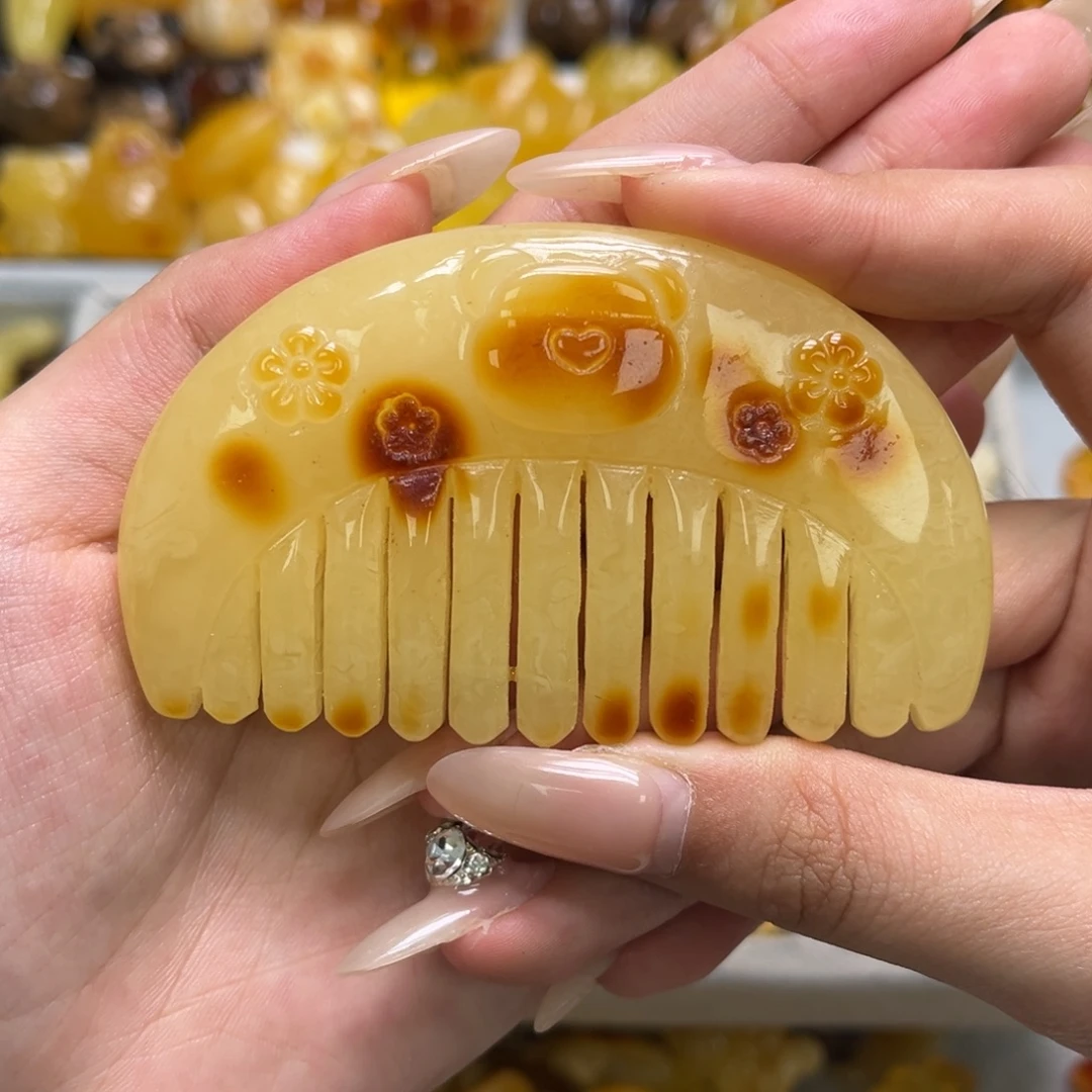 琥珀未镶嵌裸石天然琥珀梳子