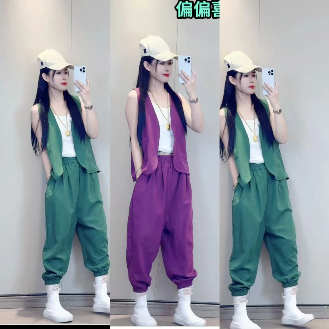 个性时尚小众套装,两件套,马甲,跨裤,