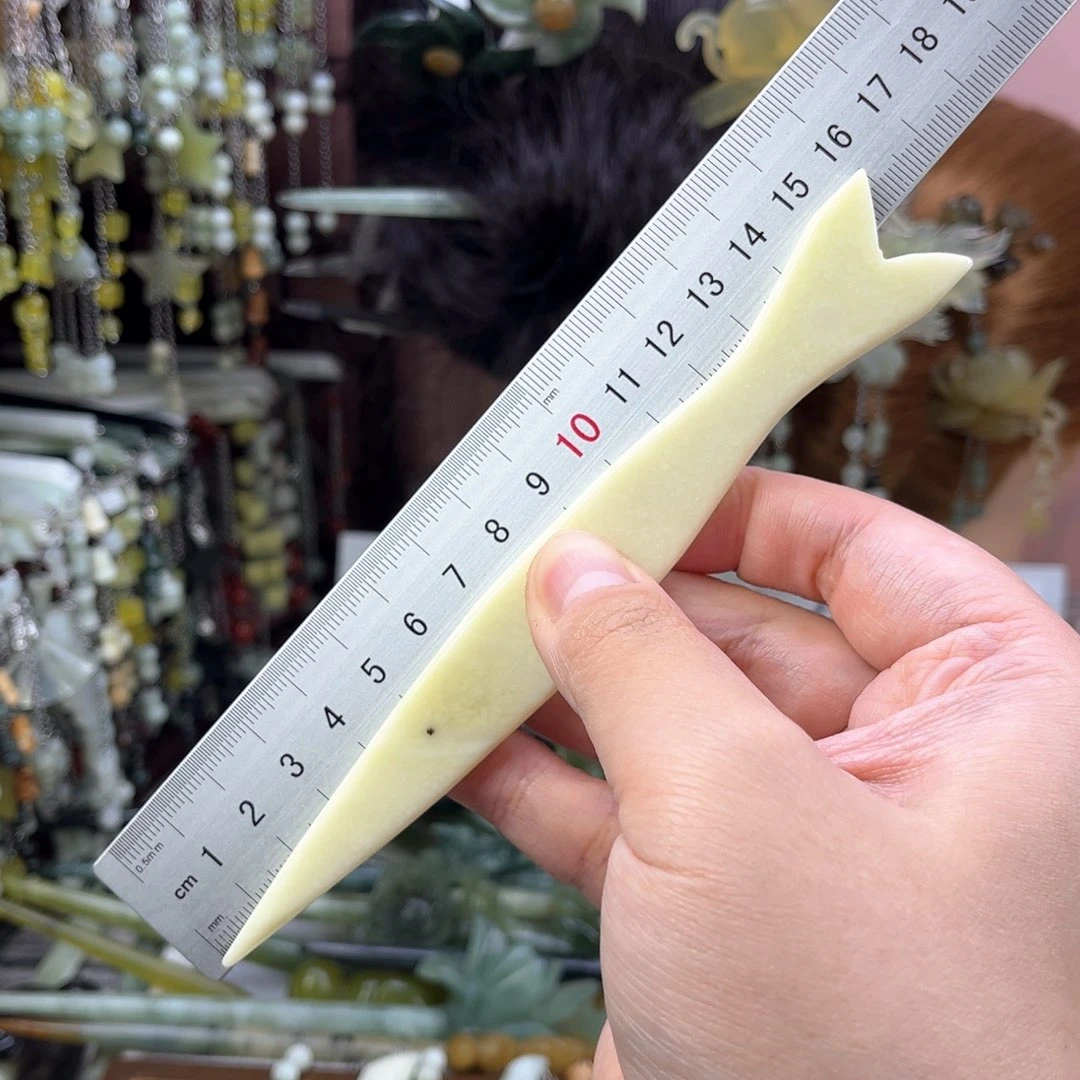 蛇纹石玉发饰未镶嵌长度16厘米左右