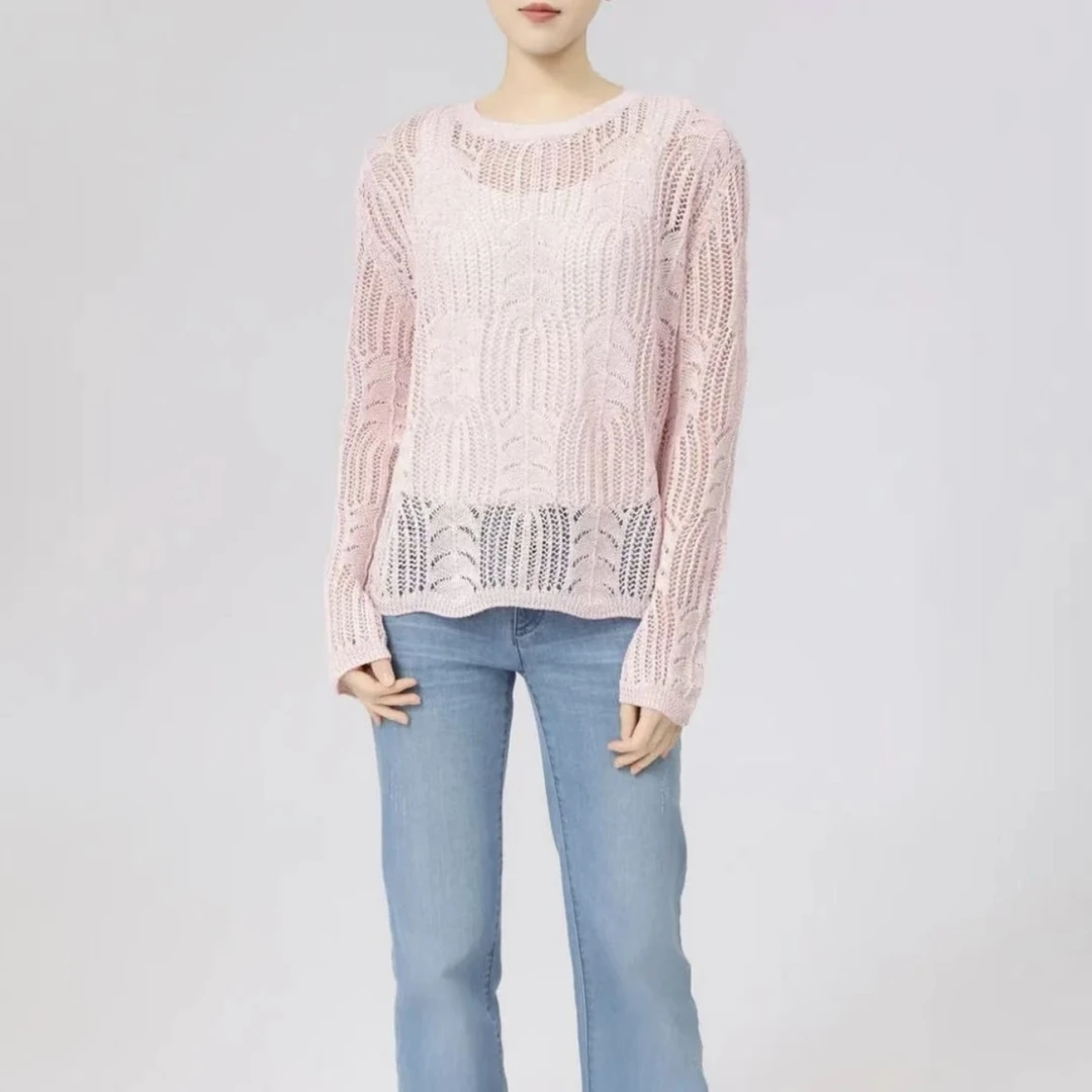 AMASS/阿玛施新款长袖薄款针织衫镂空百搭时尚圆领上衣女 5399713