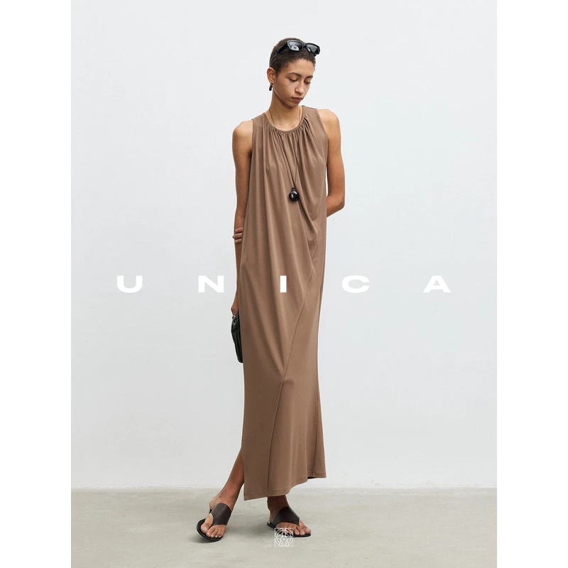 UNICA/不规则艺术_口碑进口强捻VISCOSE分割背心碎褶上衣