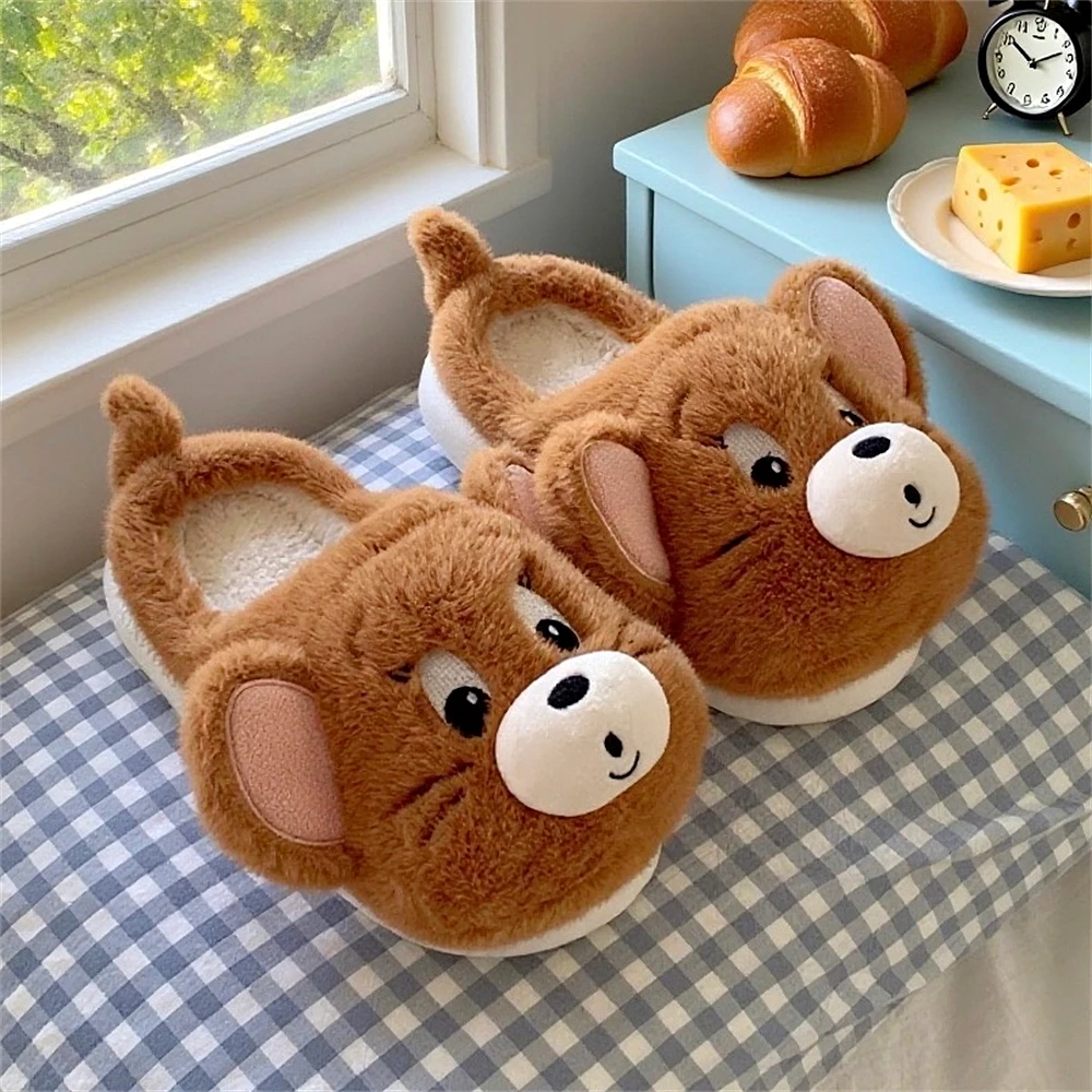 百搭冬防滑正版猫和老鼠毛绒绒棉拖鞋男女可爱杰利情侣家居鞋