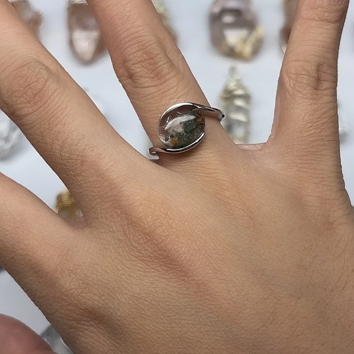 戒指水晶银S925镶嵌绿幽灵水晶戒指