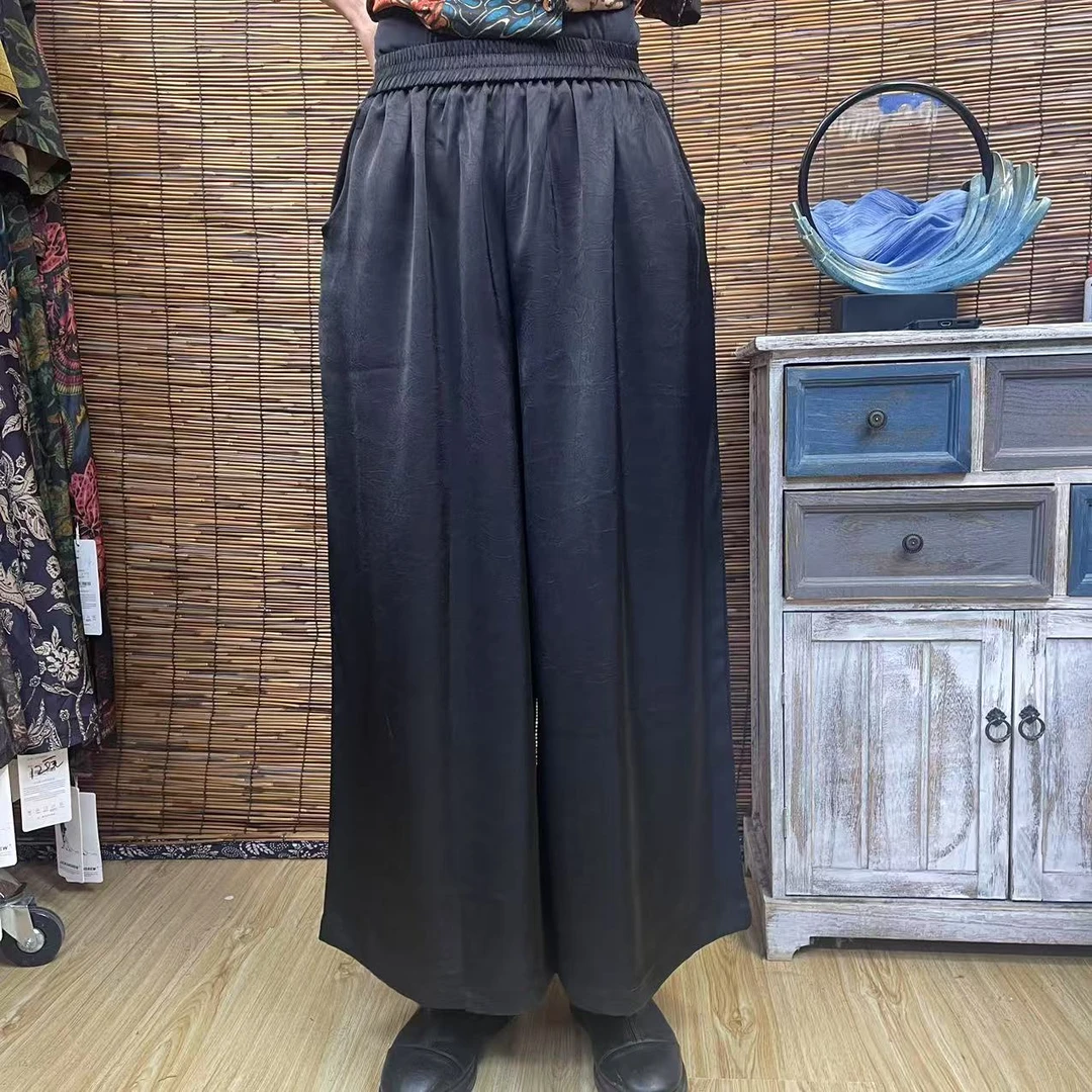 6056国风黑色阔腿裤女2025新款夏季防晒新中式显瘦垂感休闲裤