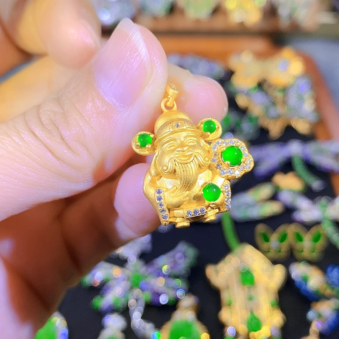 吊坠(不含链)银S925镶嵌翡翠