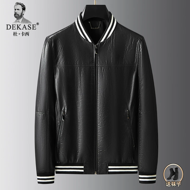 2025春秋新款绵羊皮真皮皮衣时尚轻商务男装棒球领皮夹克外套上衣