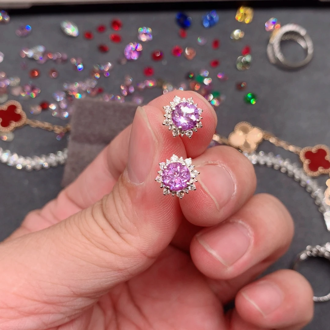 ****丶裸石蓝宝石紫色耳钉