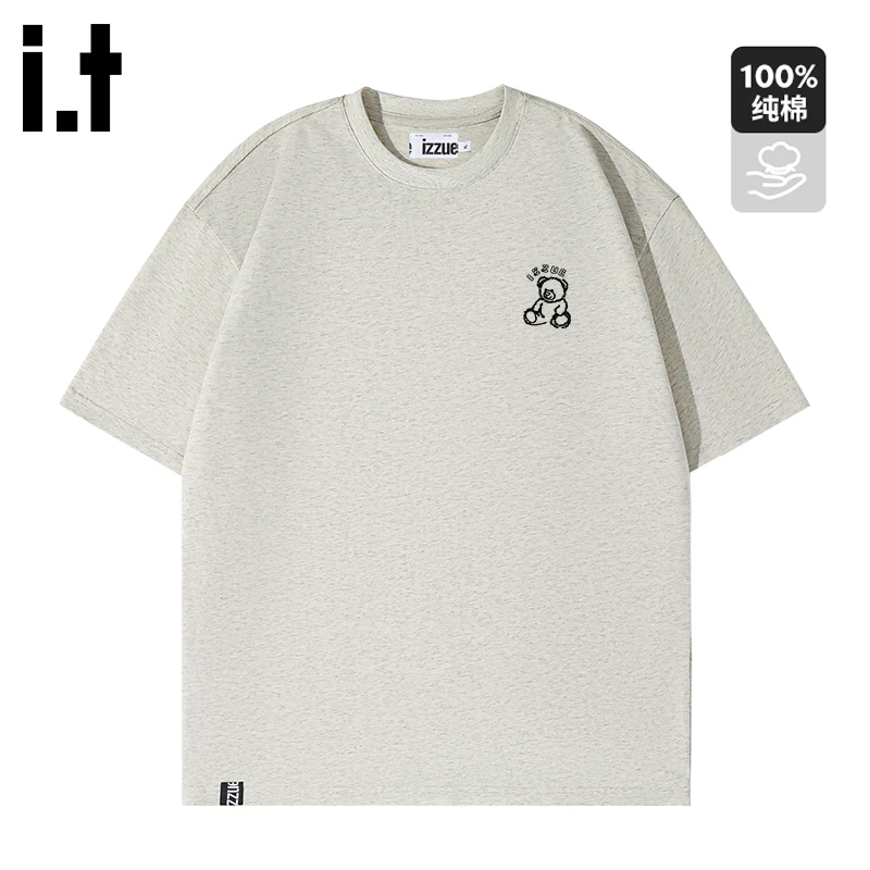 i.t izzue潮牌短袖男t恤夏季纯棉小熊上衣宽松bf慵懒风情侣半截袖