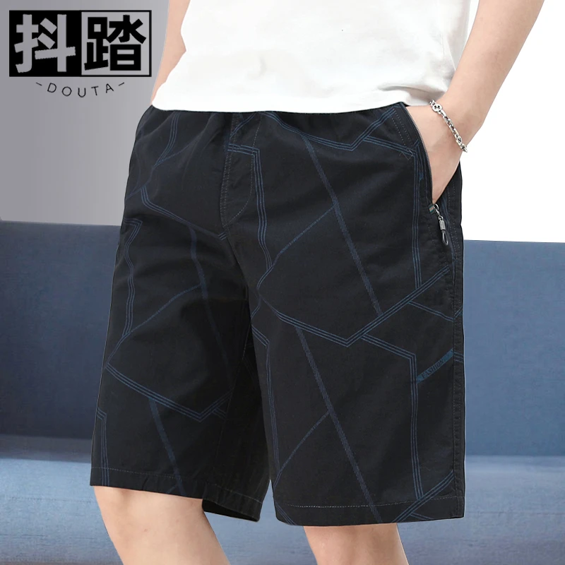 新款夏季拉链口袋短裤男士薄款宽松纯棉中裤子中年休闲五分裤外穿