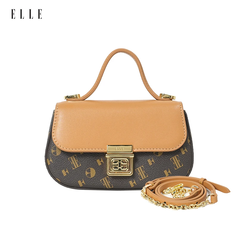 ELLE24年新款女士马鞍包简约老花潮流单肩包时尚轻奢60555