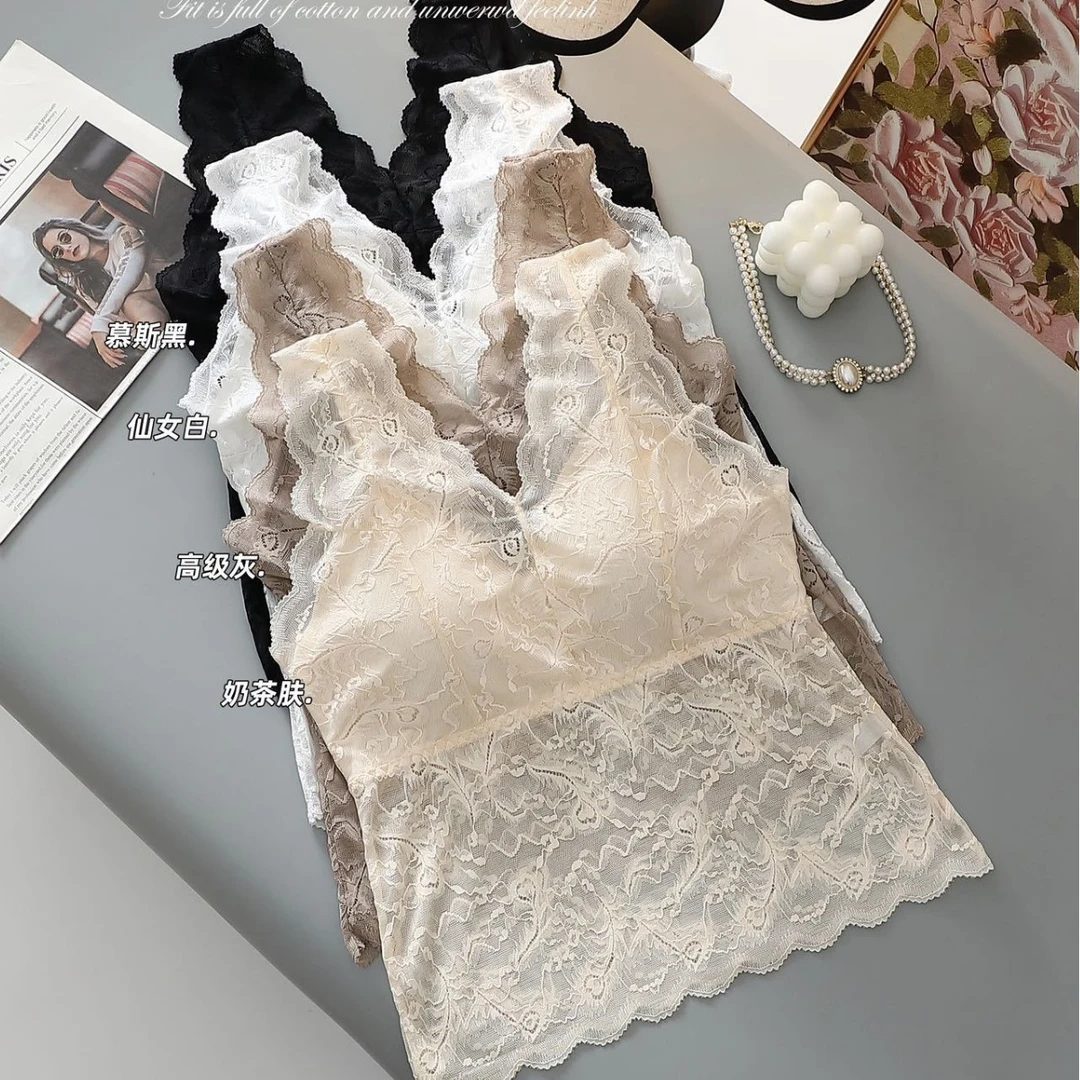 宽肩带蕾丝美背裹胸抹胸防走光打底带胸垫无钢圈吊带大码内衣