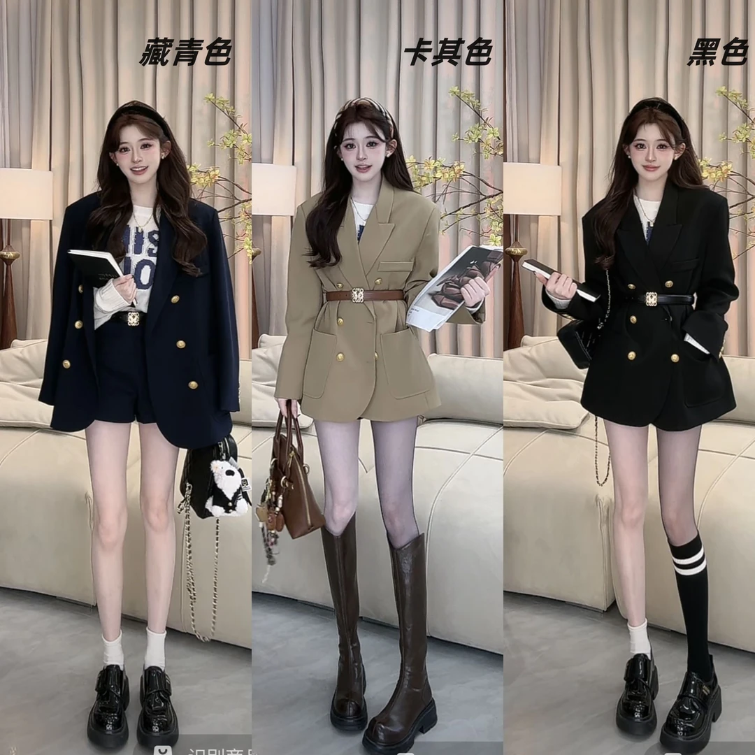 欣儿优选●曼哈顿Q4XZ1545A时尚黑色西装外套金色装饰口袋点缀