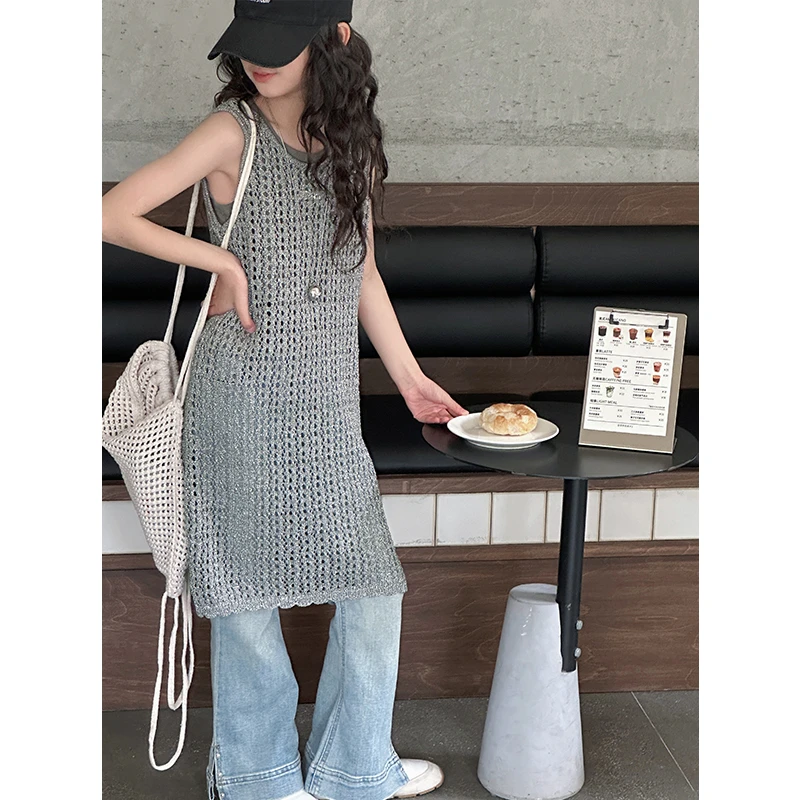 K28005镂空金丝女童连衣裙2025夏装新款儿童裙子无袖背心裙春夏潮