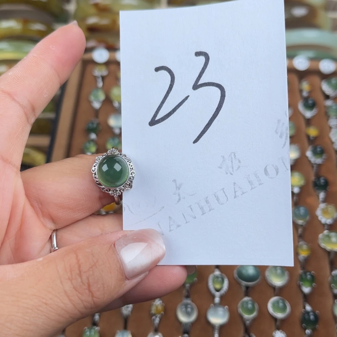 银S925镶嵌蛇纹石玉戒指执***生