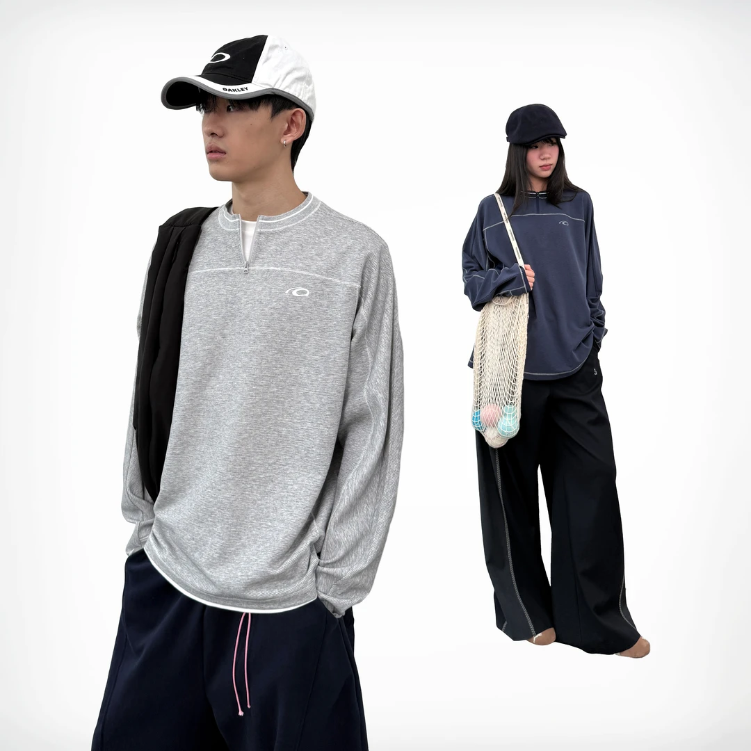 【达播专用】roaringwild a arch 撞色明线半拉链长袖T恤男女同款