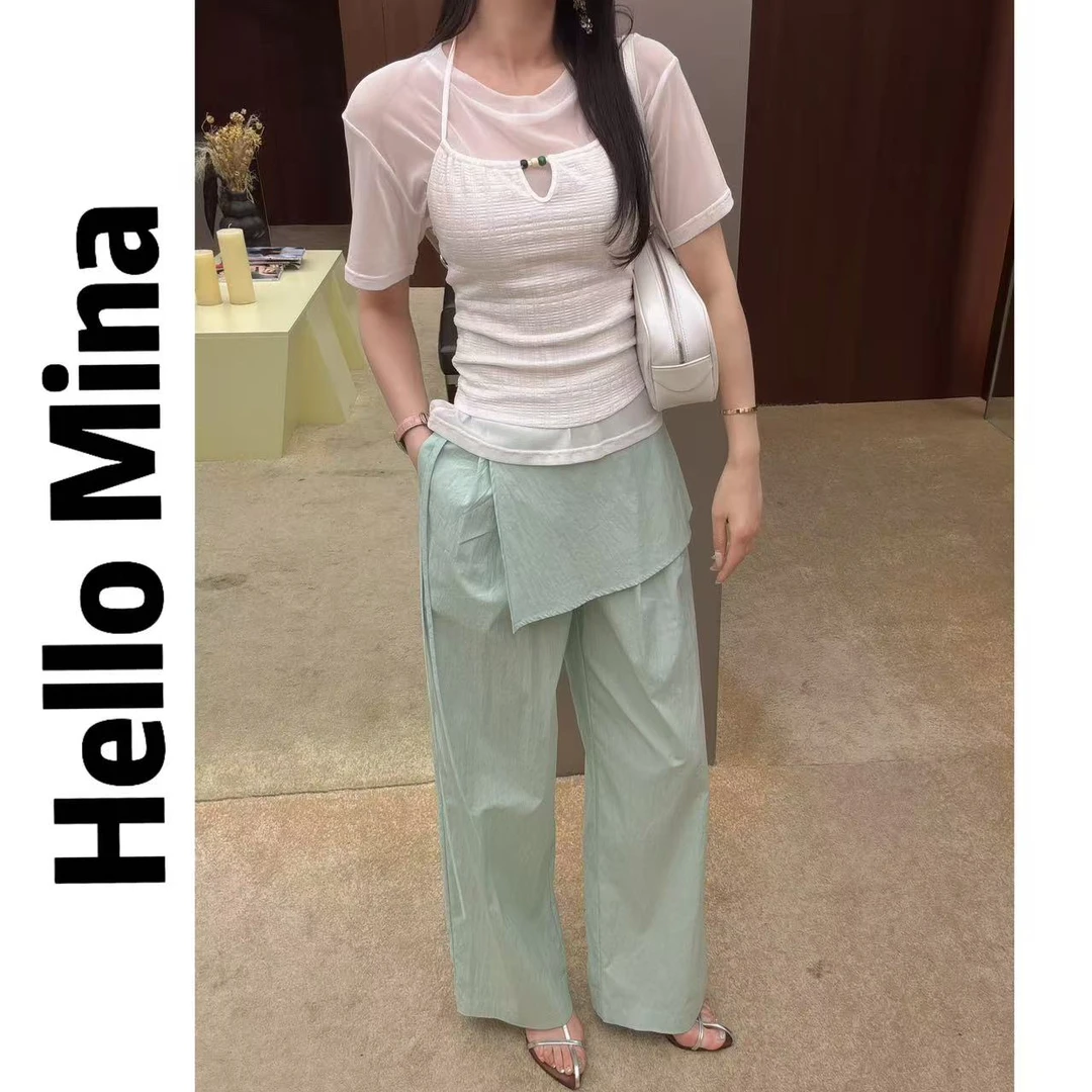 5171东大门夏季新款设计感真两件屁帘裤