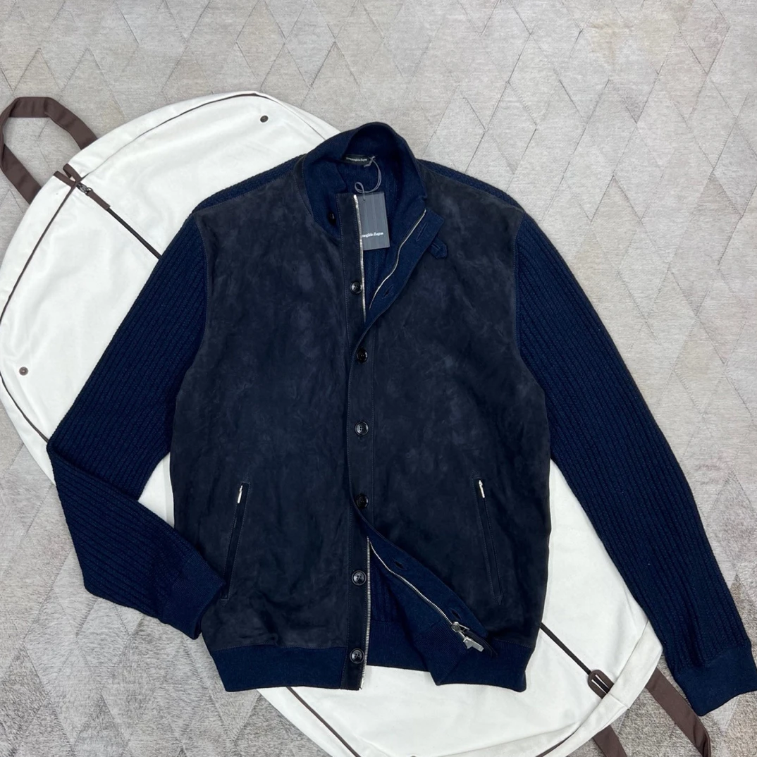 未使用 ZEGNA 133034 杰尼亚主线山羊绒拼接磨砂皮拼接夹克