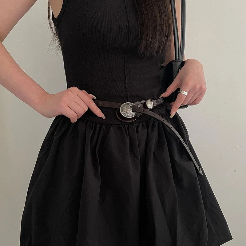 真皮皮带女细设计感小众休闲百搭波西米亚装饰复古民族风雕花腰带