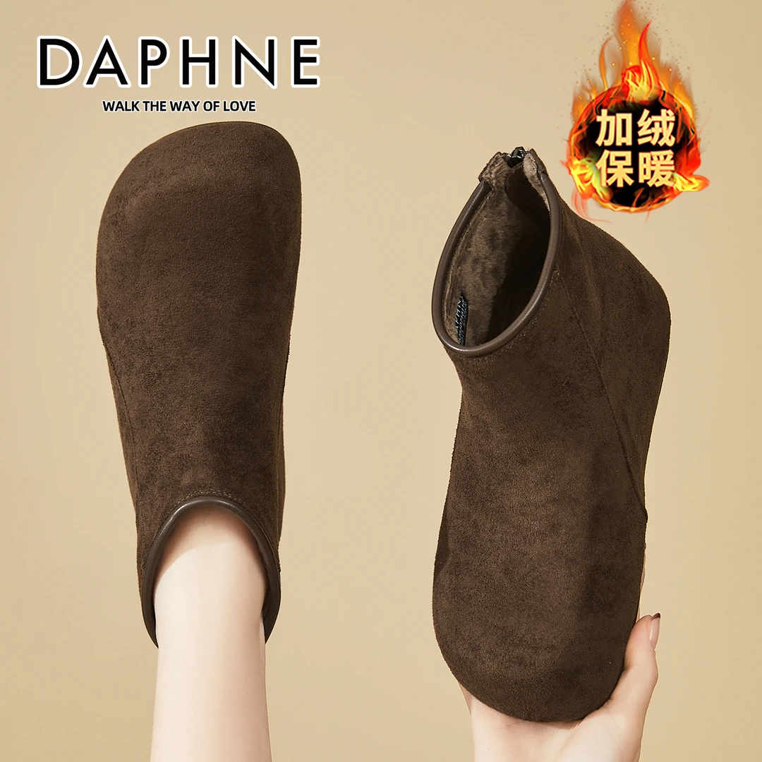 达芙妮超火厚底内增高勃肯短靴冬季巨好看洋气卡皮巴拉后拉链靴子