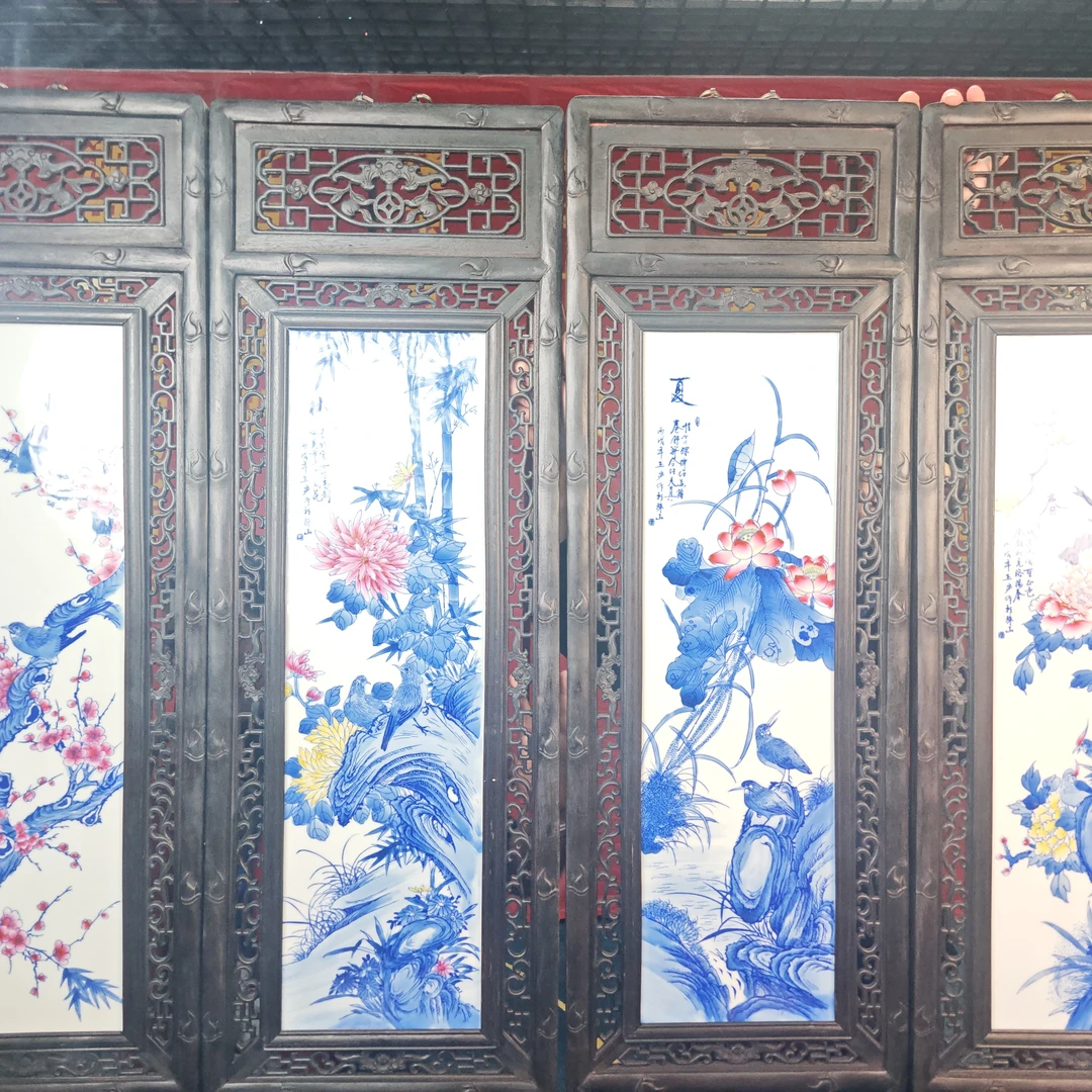 【景德镇】高温陶瓷，W茶道四条屏四花加彩瓷板瓷流水54