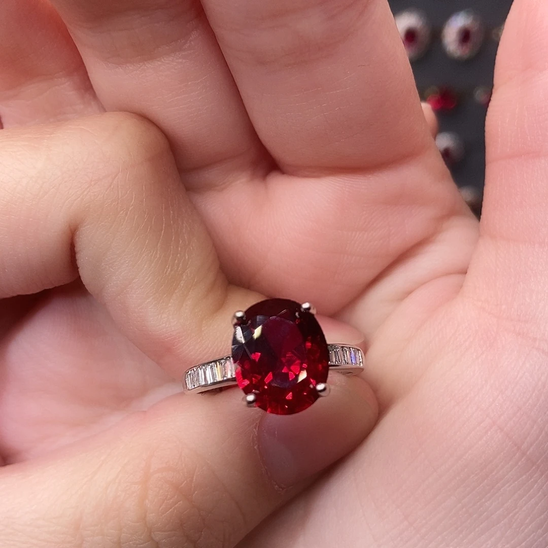 红宝石戒指银S925镶嵌