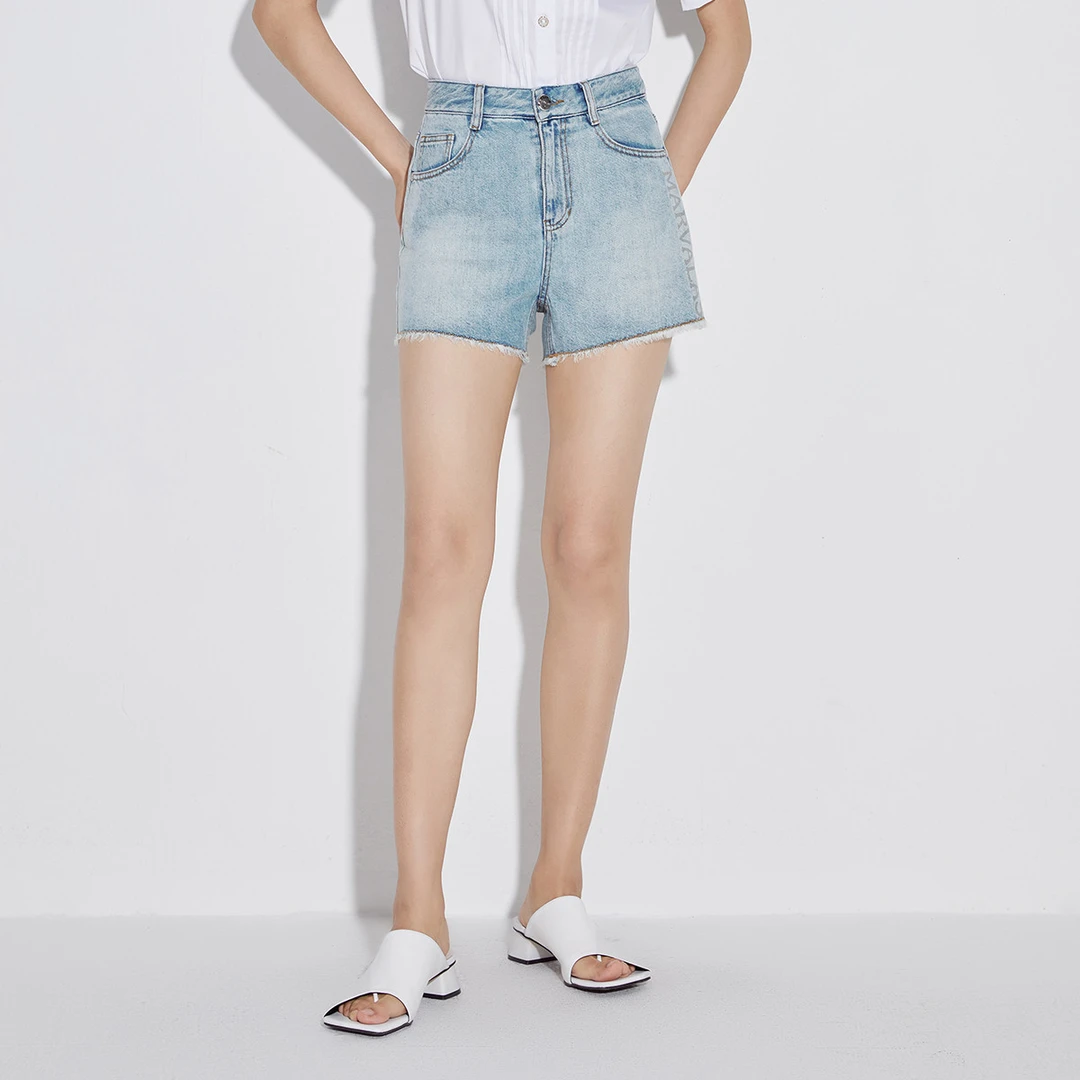 【小余专属】印花高腰牛仔裤女夏季时尚毛边百搭气质显瘦短裤