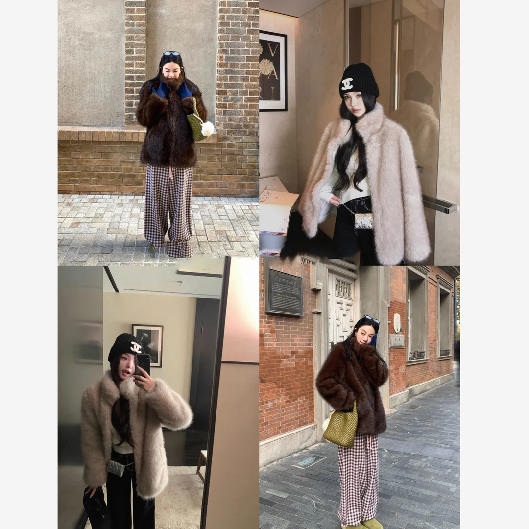 AMYSURE FUR【御姐托卡】韩系智女穿搭！高级感立领毛毛外套58828