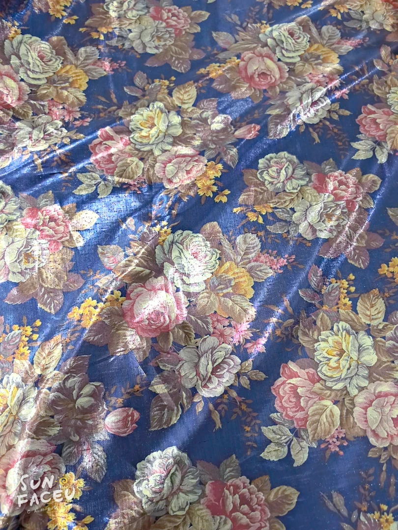 蓝色变色油画欧根纱面料可做衣服连衣裙宽1.10米长2米