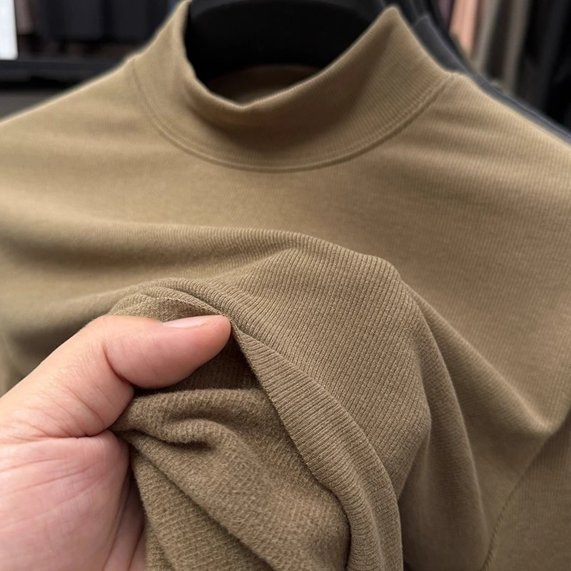 特大码300斤半高领无痕内搭男士秋冬保暖双面绒长袖t恤德绒打底衫