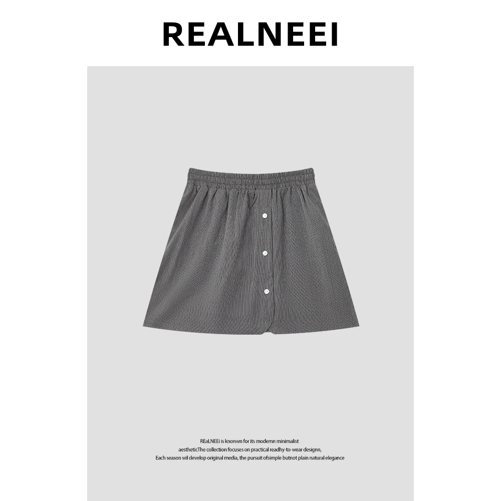 【REALNEE】极简风高质感百搭双口袋A字短裙RLMMP4BQ05172