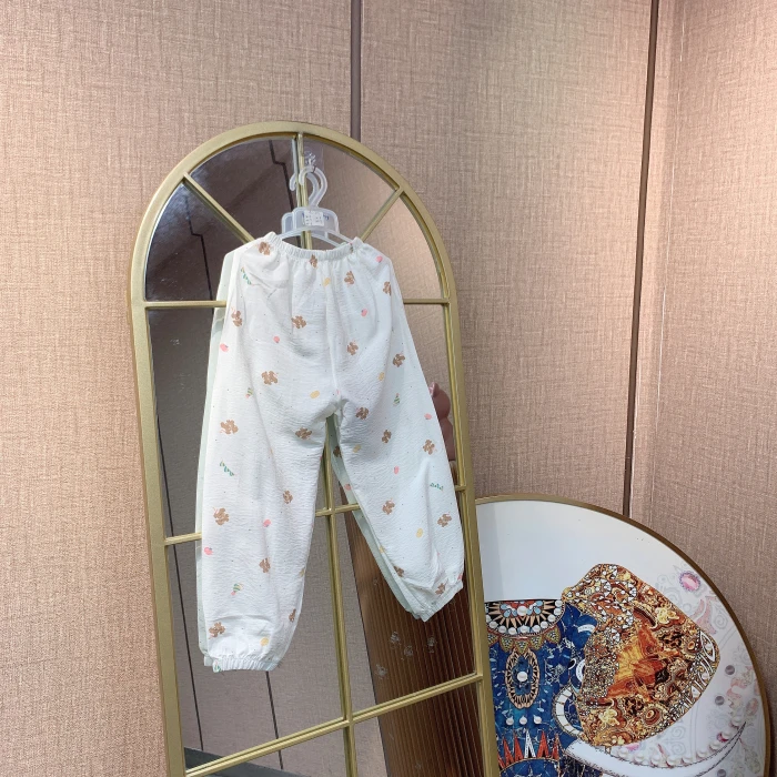 AC213  宝宝呼吸棉杏色小熊防蚊裤子  九分裤  夏款