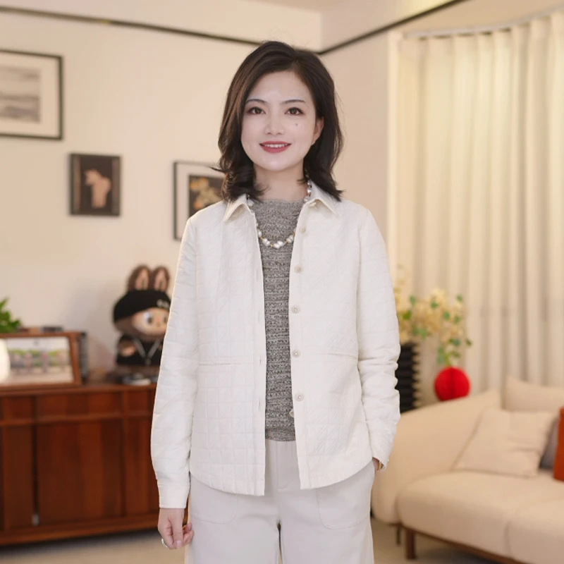 枫竺阿楠anan  纯色翻领百搭长袖短外套春季新款女装宽松格子上衣