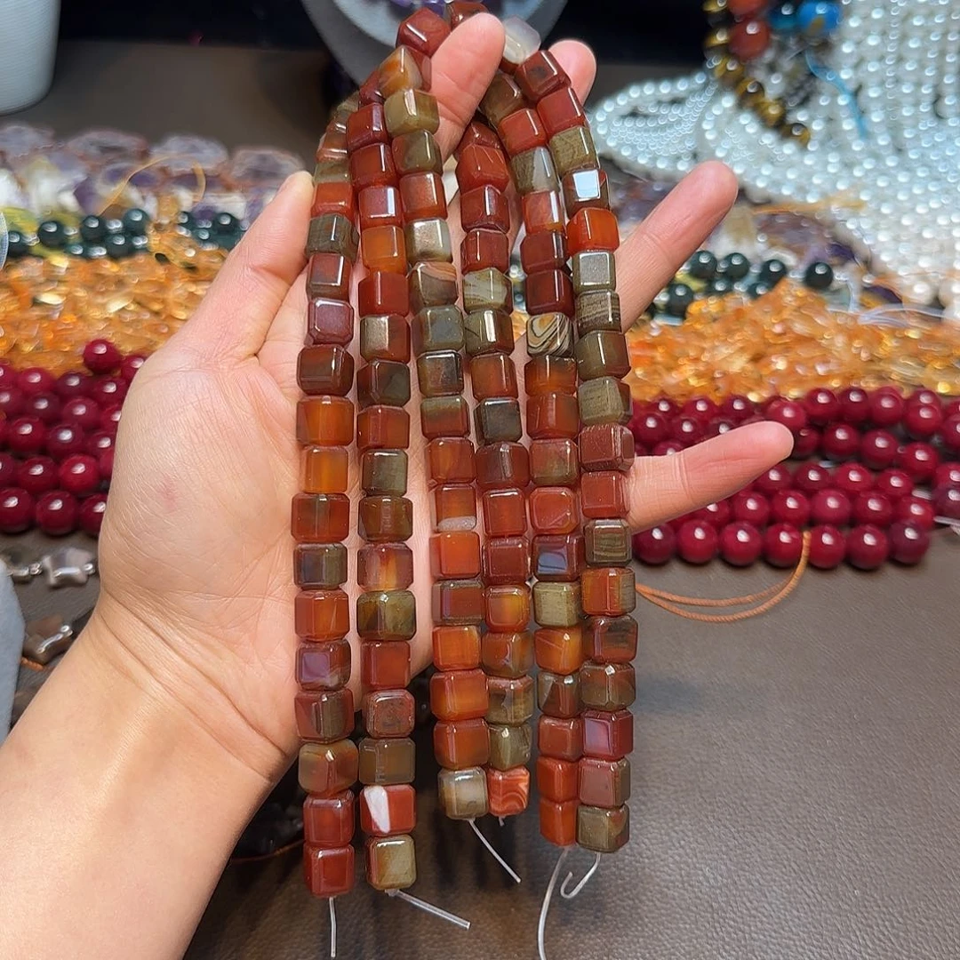 玛瑙/玉髓合金珠宝半成品10✖️10mm战国红玛瑙方糖一条