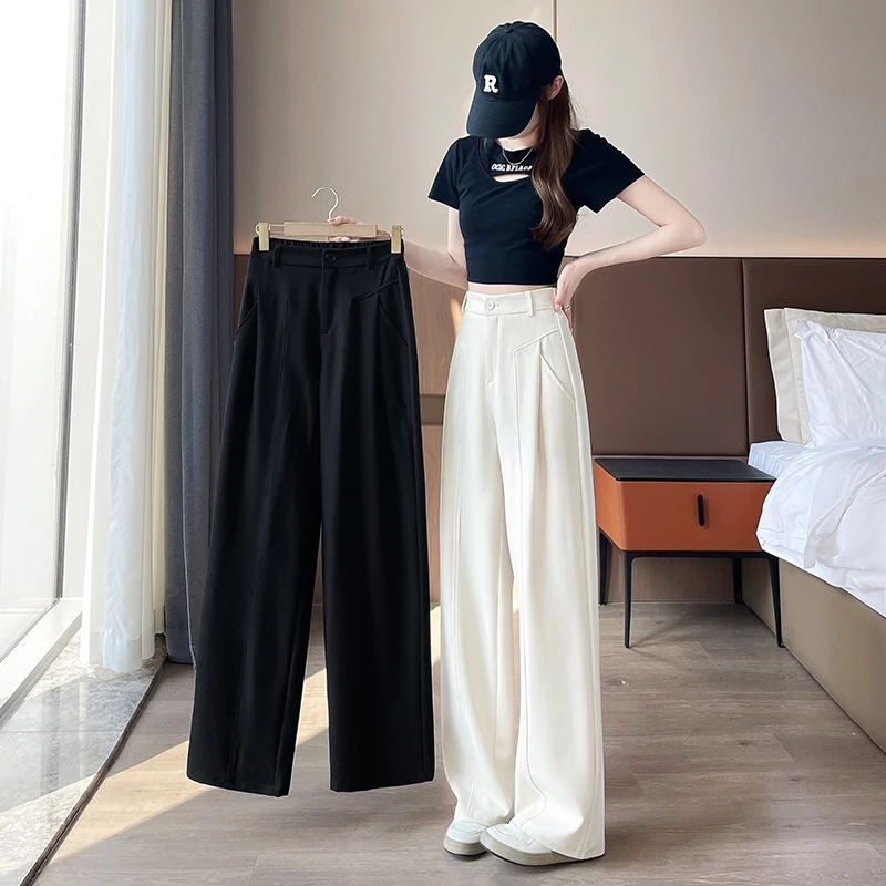 精裁修身阔腿裤女春秋2025新款高腰显瘦休闲窄版直筒裤