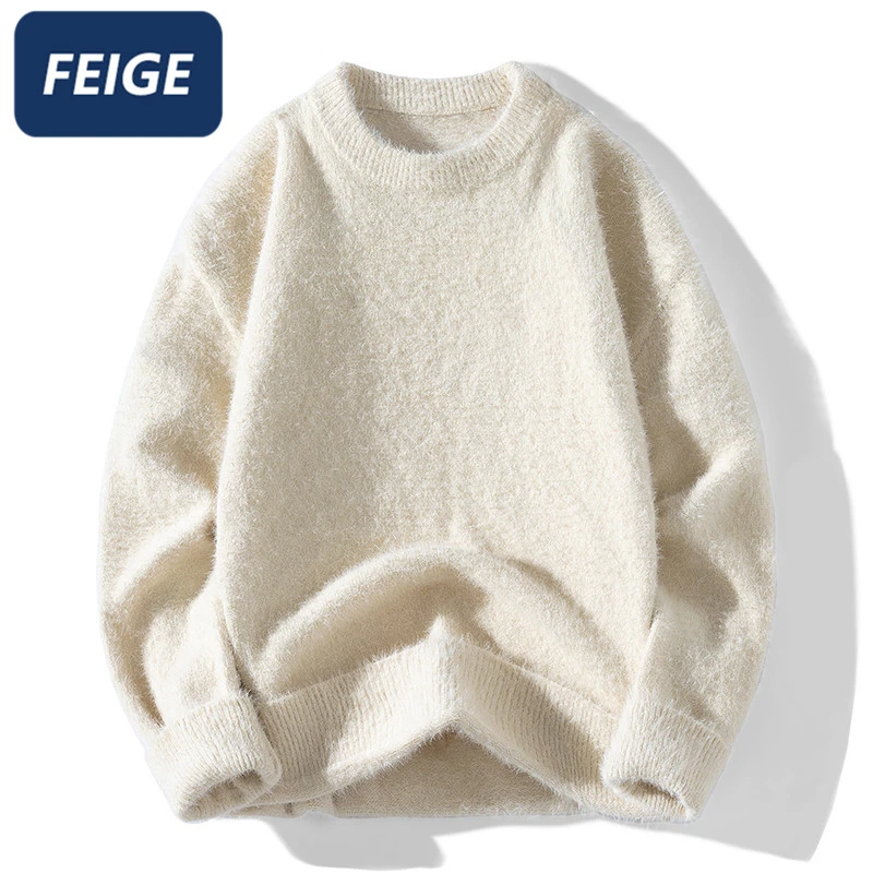 霏戈男装毛衣男冬季新款慵懒风毛茸茸加绒加厚情侣打底针织衫