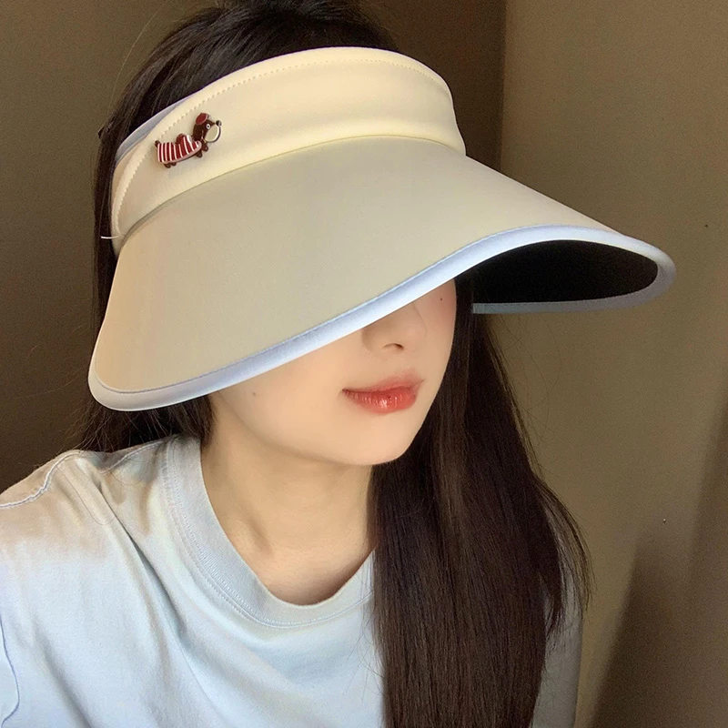 可爱小狗空顶防晒帽女夏天防紫外线大帽檐遮脸遮阳帽子太阳帽新款