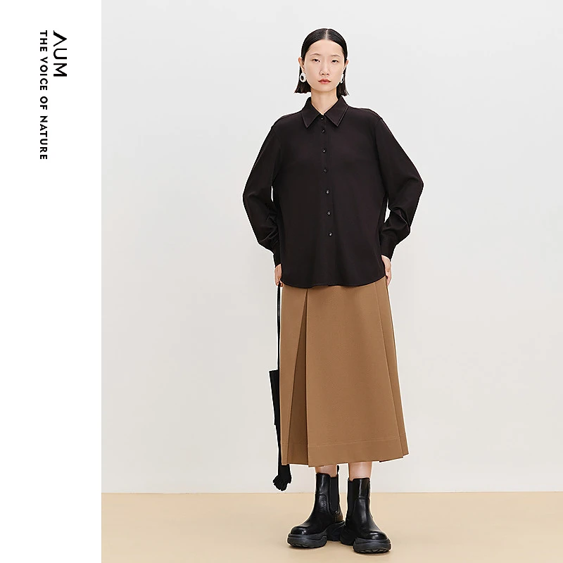 【商场同款】AUM噢姆25年春季长袖百搭休闲通勤纯色衬衫M1FZ12769