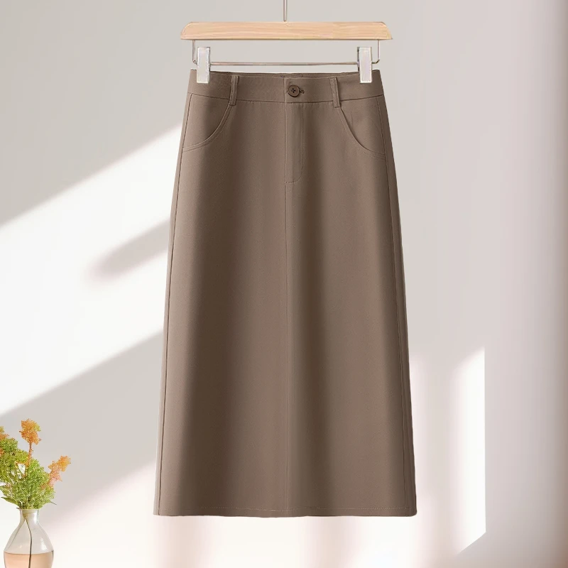 西装半身裙女夏季薄2025新款高腰显瘦中长款后开叉直筒一步包臀裙