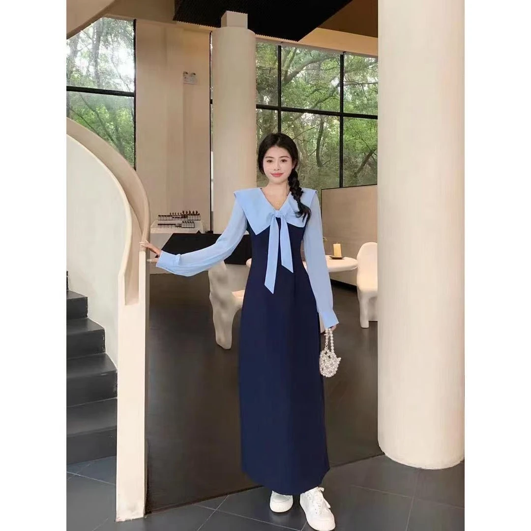 新款大码女装连衣裙法式显瘦气质假两件连衣裙微胖MM日常穿搭