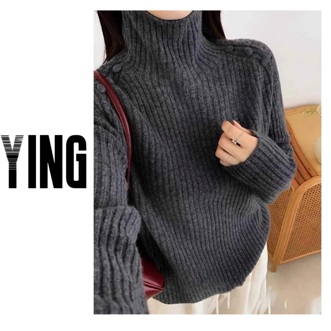 [宠粉福利]双肩包扣高领套头厚毛衣女冬季新款竖坑条针织衫