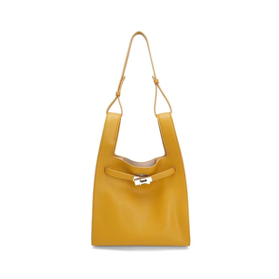 敞口单肩包头层牛皮手工医生包棕色水桶包轻奢小众斜跨 1687黄