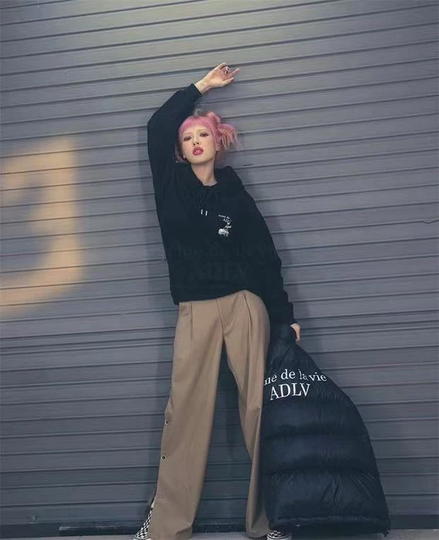 【泫雅同款】韩国小众设计侧开叉休闲直筒高腰西裤 ZZ-248115